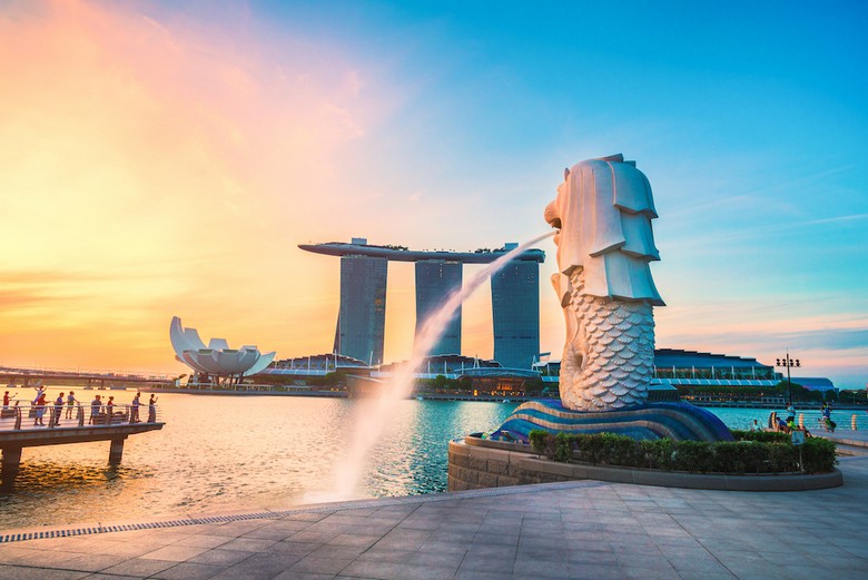 Merlion Park và đường chân trời Singapore